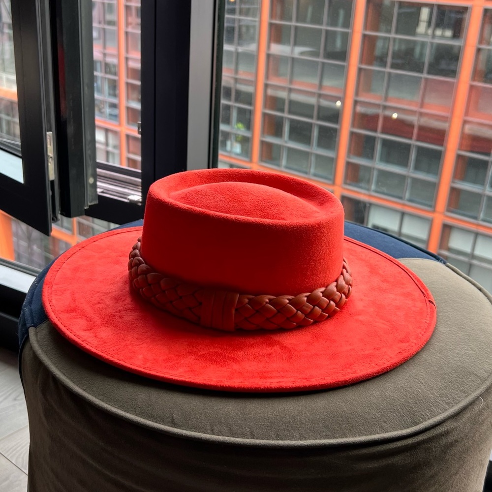 Bright orange suede hat